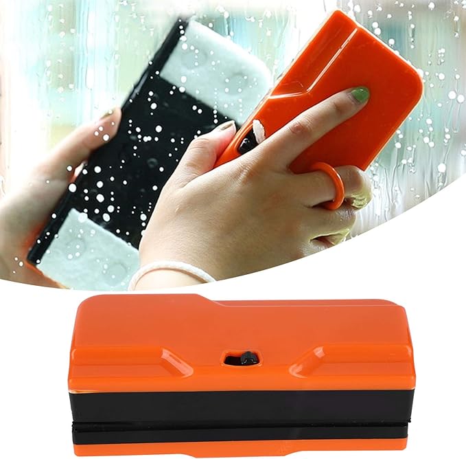 01 Glass Tools, Window Cleaner, Washing Adjustable with 2 Rags Magnetic Glider Car Windshields Mirrors for Home Office(Orange)