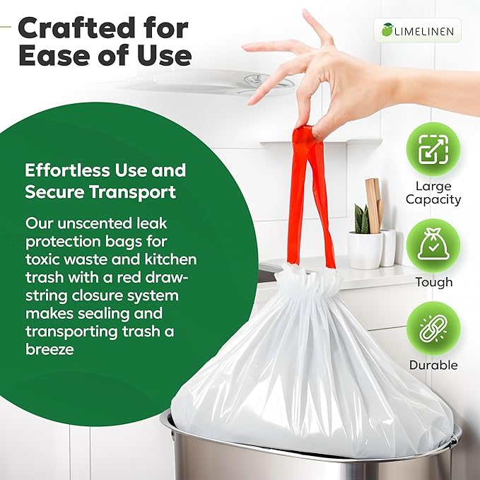 LIMELINEN Tall Kitchen Trash Bags with Drawstring, 1000 Count, 13-gallon Trash Bag of 0.9 mil Thickness, Leak and Odor-Resistant, Heavy-Duty Plastic Garbage Bags for Home and Commercial Use