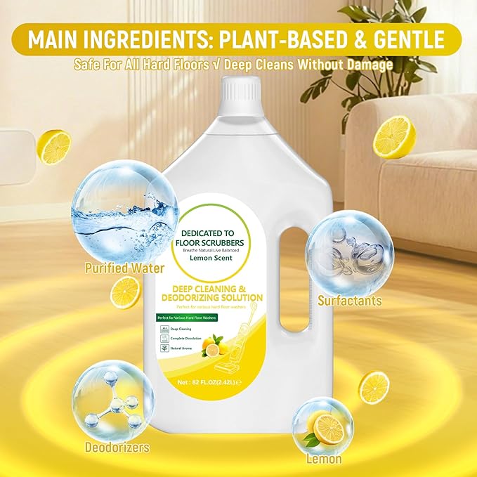 82 FL OZ/2.42 L Lemon Scent Floor Cleaning Solution Compatible with Tineco iFLOOR 2/3/5 & FLOOR ONE S3/S5/S6/S7 PRO, Floor Cleaner for All Cordless Wet/Dry Vacuum & Robot Vacuums Mop
