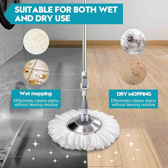 Spin Mop Replacement Handle 360° Rotation Adjustment 53.5-inch Telescopic Mop Replacement Pole Durable Stainless Steel Pad for Cleaning Various Household Surfaces