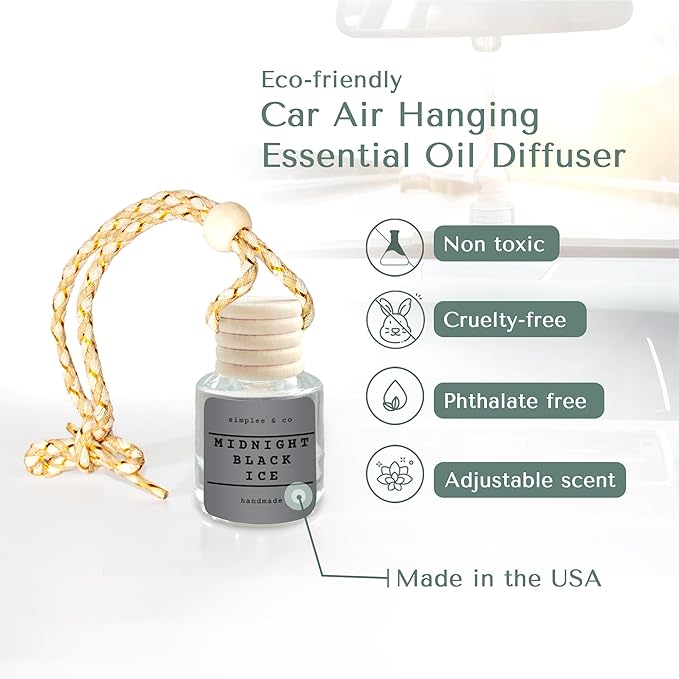 Midnight Black Ice Car Air Hanging Essential Oil, Car Air Freshener Diffuser, Long Lasting Essential Oils, Aromatherapy Vehicle Diffuser by Simplee & Co