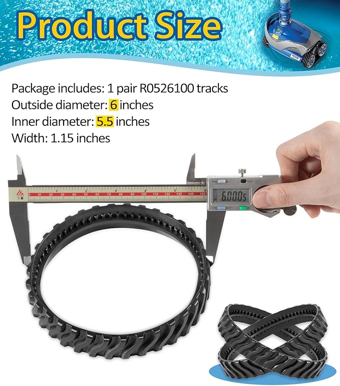 R0526100 Track Replacement Compatible with Zodiac Baracuda MX6 MX8 Elite Series Suction-Side In-ground Pool Cleaners, Heavy Duty Rubber Wheel Tire Belts (2-Pack)