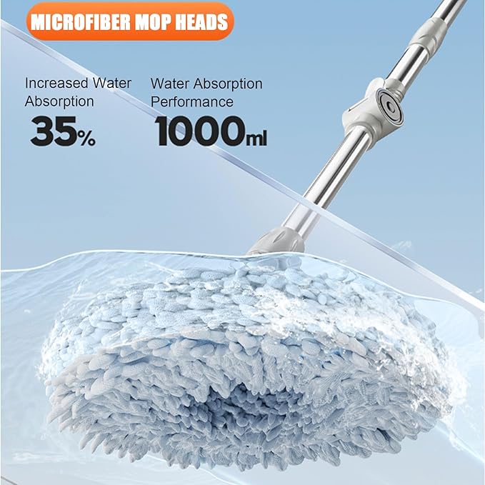 Spin Mop and Bucket with Wringer Set, Mops with 4 Replacement Washable Microfiber Mop Pad Heads Refills, Easy Moving with Wheels for Home Floor Cleaning