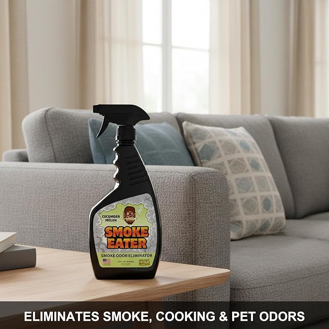 Smoke Eater Odor Eliminator Spray, Cucumber Melon, 22 oz — Breaks Down Smoke Odor at the Molecular Level — Works on Fabric, Cars, Furniture — Made in USA