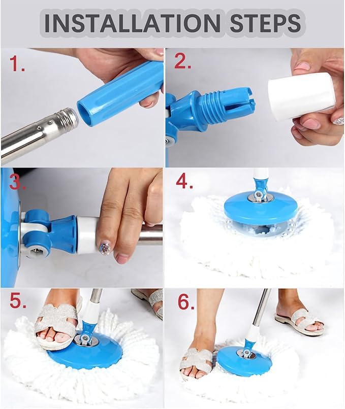 Spin Mop Replacement Handle, 49-inch 360 Degree Rotating Telescopic Spin Mop Pole Handle and Stainless Steel Mop Disc for Household Floor Cleaning Accessories (Blue)