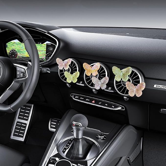 6 Pcs Butterfly Car Vent Clips, Cute Butterflies Cars Air Conditioning Clip Decorations, Charm Automotive Interior Decor for Women Men Accessories, Automotive Air Fresheners（2 Card Slots and 4 Clips）