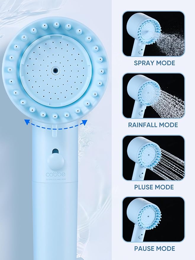 Cobbe Filtered Shower Head with Handheld, High Pressure 5-mode Showerhead with Filters, Built-in Power Wash for Hard Water - Remove Chlorine - Reduces Dry Itchy Skin, Blue