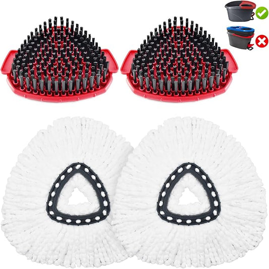 Mop Replace Head for O Cedar, Mop Heads Replacements for Ocedar, Spin Mop Replacement Head for Ocedar Easy Wring 1 Tank Spin Mop, Include 2 Pack Spin Mop Refills & 2 New Scrubber Mop Head for Ocedar