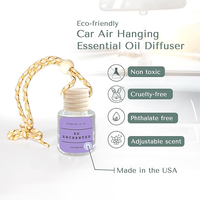 Be Enchanted Car Air Hanging Essential Oil, Car Air Freshener Diffuser, Long Lasting Essential Oils, Aromatherapy Vehicle Diffuser by Simplee & Co