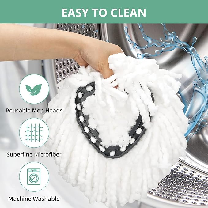 [ 5 Pack ]Mop Heads Replacements, Spin Mop Replacement Head Deep Cleaning Machine Washable and Easy-to-Replace,