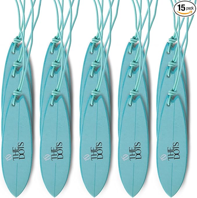 THEDOTS 15 Pack Surfboard Air Freshener for Car, Coconut Lychee Scent, Cute Tropical Hanging Decor, Aesthetic Accessories for Women