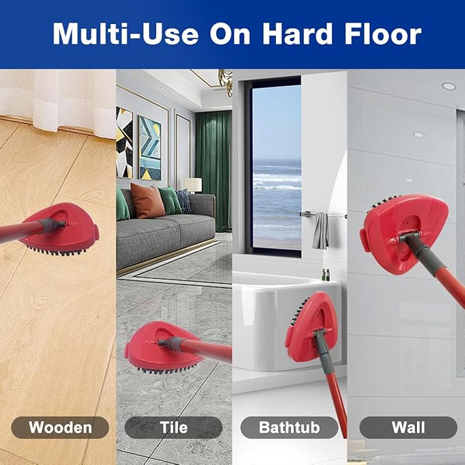 Replace Head Base Scrub Mop Brush Head Replacement Spin Mop Accessories Set for O Cedar EasyWring 1 Tank System, 1 Shower Floor Scrubber+1 Head Base(Cover)+1 Handle