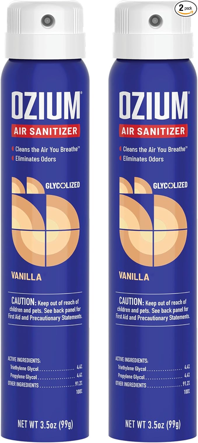 Ozium 3.5 Oz. Air Sanitizer & Odor Eliminator for Homes, Cars, Offices and More, Vanilla Scent, 2 Pack