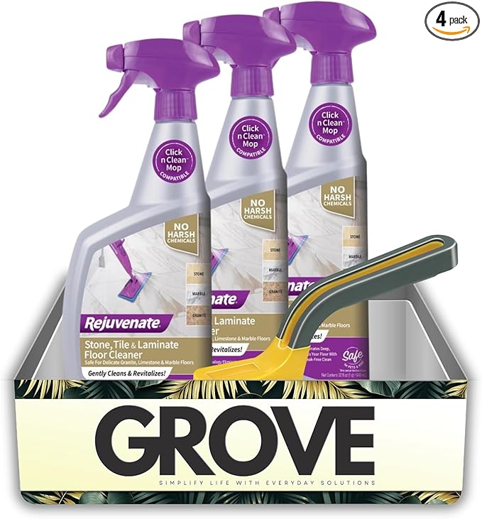 3x Rejuvenate Laminate Floor Cleaner 32 oz Liquid Bundle with Scrub Brush – Removes Ground-In Dirt and Stains from Stone, Tile, and Laminate Floors with Streak-Free Shine – Gift Set (4 Items)