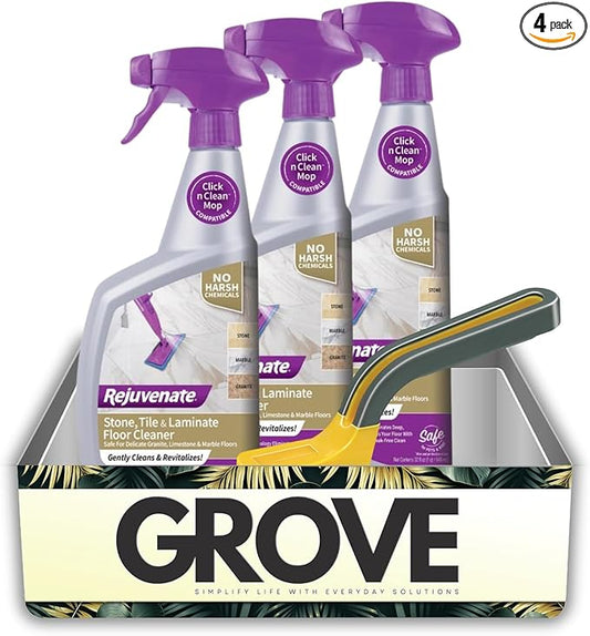 3x Rejuvenate Laminate Floor Cleaner 32 oz Liquid Bundle with Scrub Brush – Removes Ground-In Dirt and Stains from Stone, Tile, and Laminate Floors with Streak-Free Shine – Gift Set (4 Items)