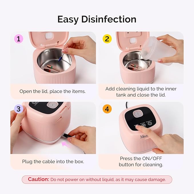 MelodySusie 2 in 1 Nail Tool Cleaning Machine, 3 Timers Mode for Nail Drill Bits, Nail Art Brush, Nail Clipper, Jewelry Cleaning, Salon & Home Use, Pink,DL-160