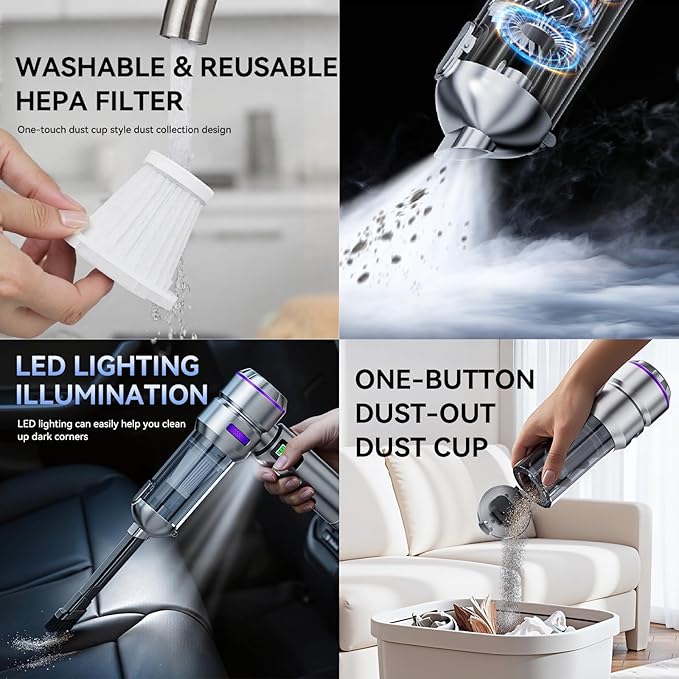 Car Vacuum Cleaner High Power 20000Pa – Cordless Handheld Mini Vacuum & Air Duster for Car & Desk, Home, Office & Camping, Ideal Gift for Men & Women, 6000mAh Battery (Fast Charging Edition)