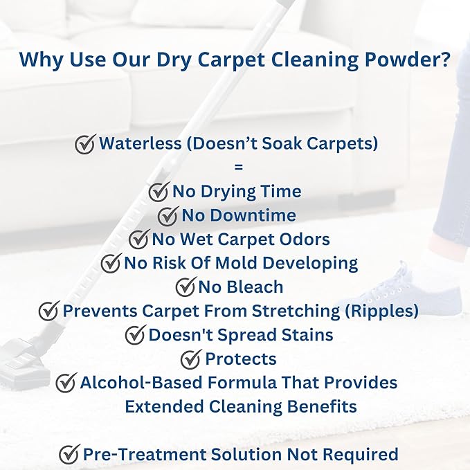 SaniClean Dry Carpet & Rug Cleaning Powder – Deep Cleans, Spill Cleanup, Spot & Stain Remover, Pet Mess | Brush In, Vacuum Out | For Large Areas Or Spot Treatment | No Harsh Chemicals (2 Pound Bag)