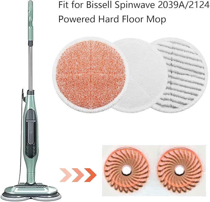 BeiLan Spinwave Mop Pads Fit for Bissell Spinwave 20399 23157 23159 2039A 2124A 20393 2039T 2039W 20391 20395 2307 2315A Heavy Soft Scrubby Pads for Hardwood Floor Cleaning Replacement Pads(12Pack)