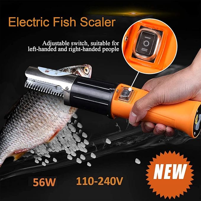 Electric Fish Scaler with Extra Stainless Steel Roller Blade for Scraping Salmon and Other's Fish,Powerful Cordless Fish Scale Remover Cleaner Skinner Kit Designed with 12V Rechargeable Battery