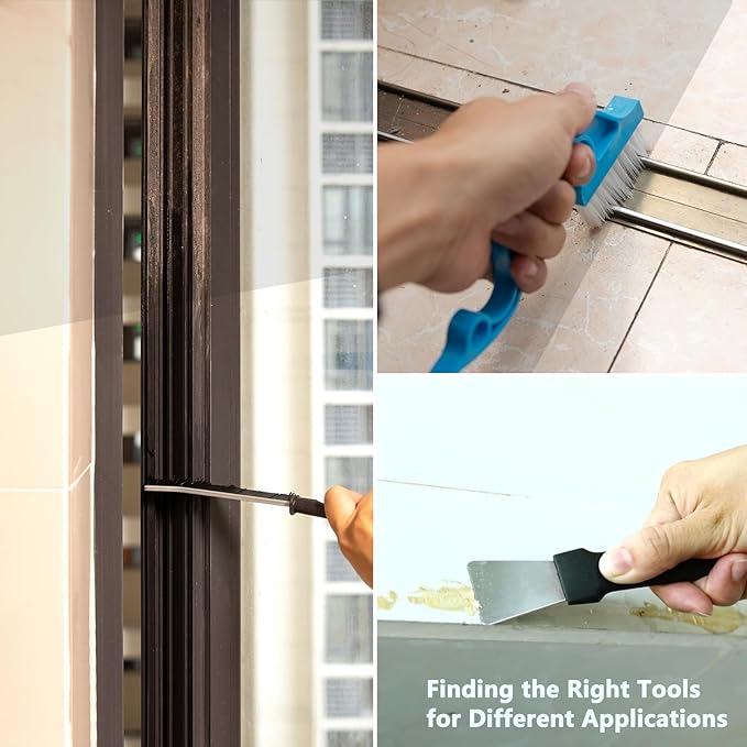 Ginsco 7 Pcs Hard Bristle Crevice Cleaning Brush Kit, Multifunctional Hand Held Gap Cleaning Tools for Small Corner Window Track Kitchen Bathroom