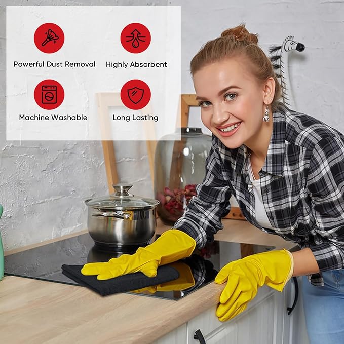 AIDEA Microfiber Cleaning Cloth 12 Pack, Microfiber Towels for Cars, Soft & Absorbent Cleaning Rags, Premium Lint Free Shop Towels for House, Kitchen, Car, 12inx16in, Black