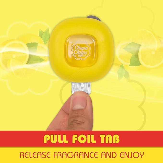 Chupa Chups Car Air Freshener, Lemon Twist - Long Lasting Car Fresheners with Fun Scents, Colorful and Vibrant Air Freshener for Car, Unique Car Freshner Perfume Deodorizer- 4Pack (8pcs Total)