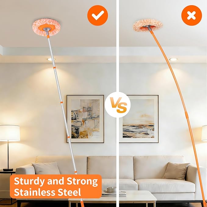 Wall Mop for Painted Walls, Wall Cleaner Mop with 104''/ 62" Long Handle, Dry Mop for Wall Floor Ceiling Cleaning, 2 Reusable Pads (Orange)