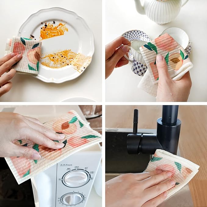 Morigins Mixed Fruit Swedish Kitchen Dishcloths Reusable Dish Towels Absorbent and Fast Dry Cleaning Cloths for Kitchen Cleaning Wipes 6 Pieces
