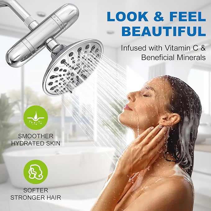 High Output Multi-Stage Shower Filter for Hard Water Softening, KDF-55 High Capacity Shower Head Filter to Remove Chlorine, Heavy Metals & Impurities, Water Softener Revitalizes Skin, Hair & Nails