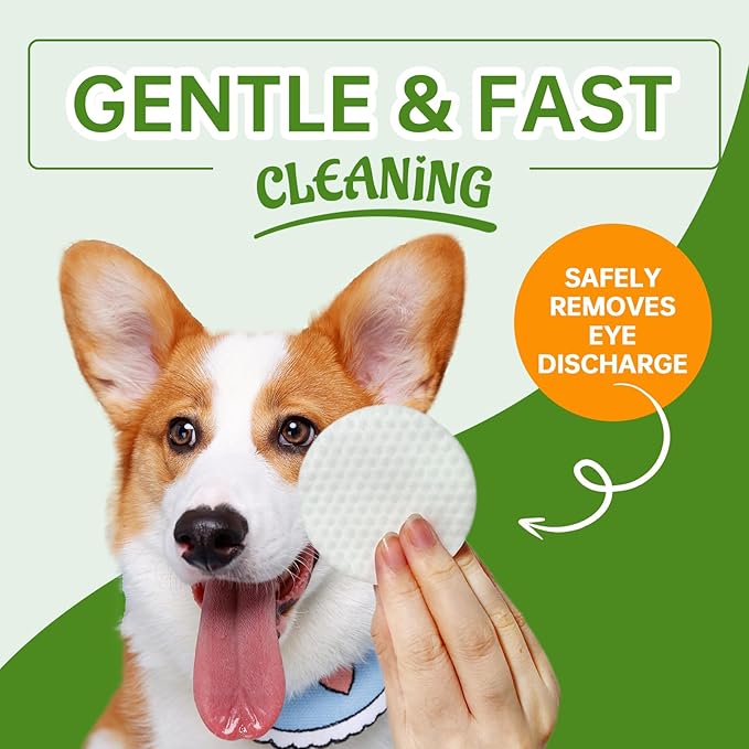 Hypoallergenic Eye Wipes for Dogs & Cats - Tear Stain Remover & Cleaner - Gently Removes Discharge, Crust, Mucus, Debris - Pet Cleaning Deodorizing Wipes for Wrinkle & Face - Natural, Unscent (100 Ct)