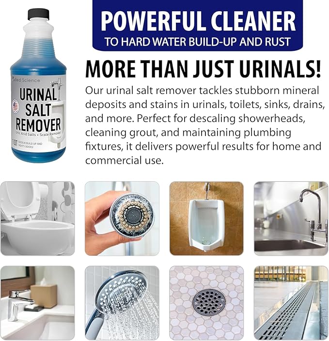 Urinal Salt, Calcium and Mineral Scale Remover - Eliminates Urine Odor, Destroys Uric Acid Salt, Deposit Buildup