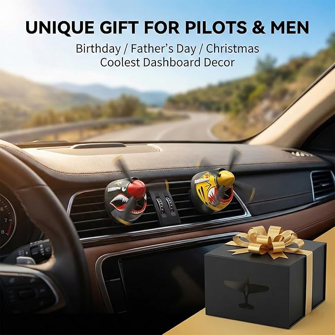 P-40 Warhawk Car Air Freshener with Spinning Propeller - Vent Clip Dashboard Decor for Men, Long Lasting Odor Eliminator & Aviation Gift (style-A-2PCS)
