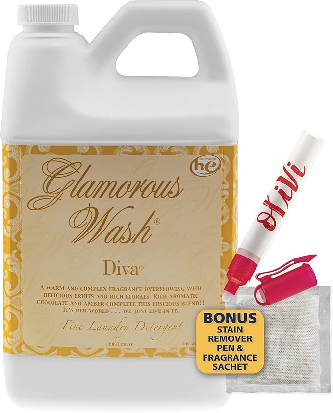 Tyler DIVA Glamorous Wash Laundry Detergent- 64oz - With Olivi Stain Remover Pen - Fresh Scented Sachet - Laundry Detergent - For Washing Clothes, Linen, Lingerie, Expensive Fabric, Sheets