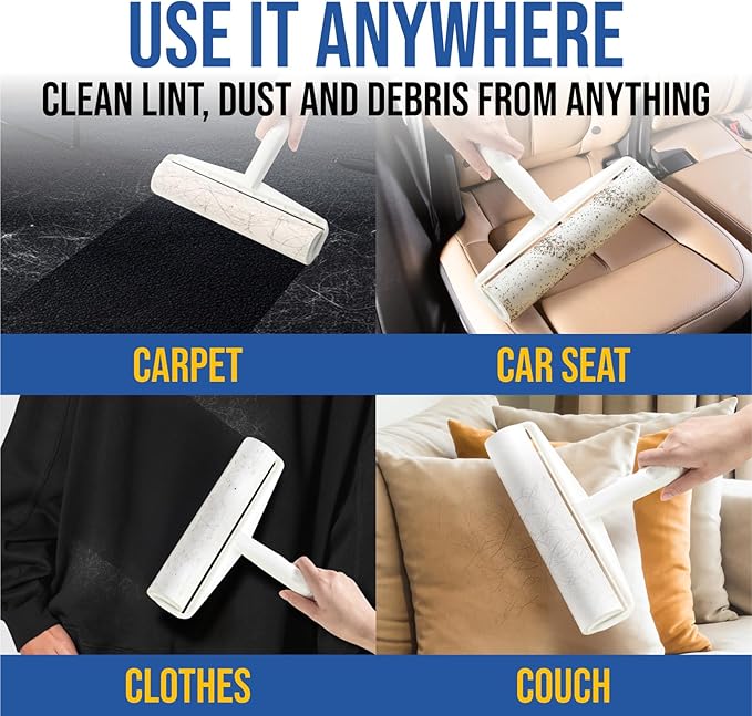 Large Lint Roller with Long Handle – 9.45" Heavy Duty Giant Lint Rollers for Pet Hair – Sticky Roller with Extendable Handle and Refills for Floor, Furniture, Couch, Carpet