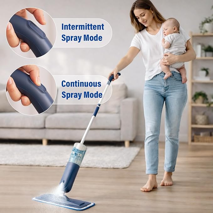 PowerMop for Floor Cleaning with 3 Washable Pads - Wet Dry Microfiber Mop with 720 ml Refillable Bottle for Kitchen Wood Floor Hardwood Laminate Ceramic Tiles Floors Dust Cleaning