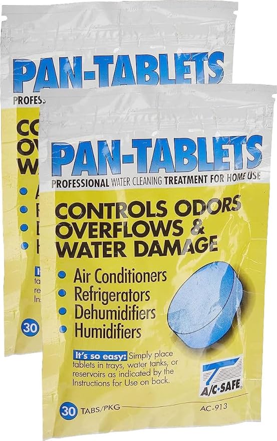 AC Safe AC-913 Pack of 2 Pan Cleaner Tablets; Each Pack Includes 30 Tablets; For use in Dehumidifiers, Refrigerators, and Humidifiers; Clean Condensate Pans and Eliminate Odors