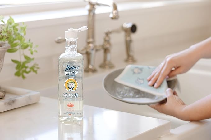 Nellie's One Soap – Water Lily Scent – Gentle Multi-Purpose Cleaner for Dishes, Surfaces & Hands – Plant-Based, Soft on Skin – Made in Canada