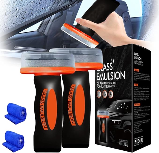 Glass Handle Oil Film Remover Lotion, Q4 Window Cleaner, Glasses Emulsion Cleaner, Roll-On Car Handle Oil Film Cleaning Brush, Removes Oils Films & Smudges, Universal Anti-Rain Fog Brush (2)
