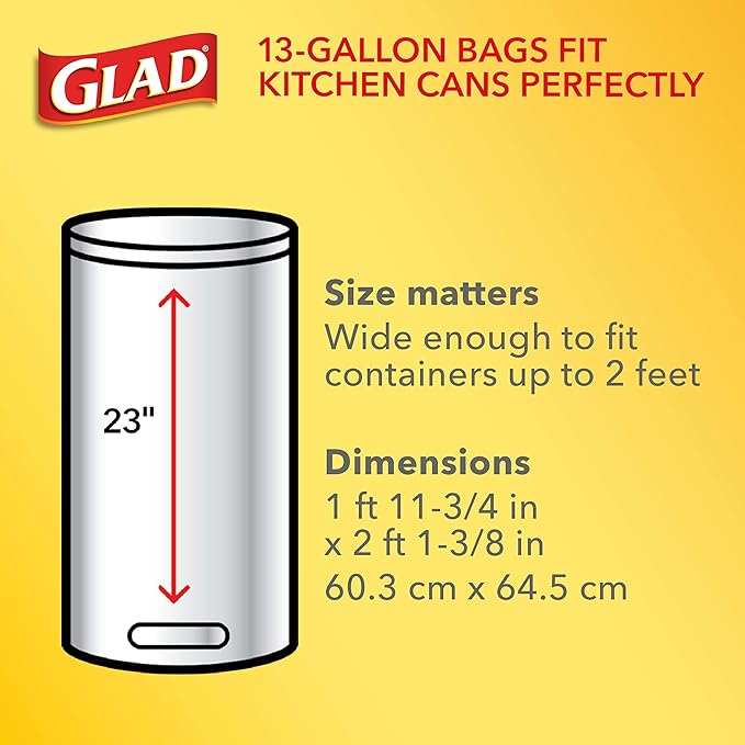 Glad Trash Bags, ForceFlex Tall Drawstring Garbage Bags, 13 Gallon White Trash Bags for Tall Kitchen Trash Can, Mediterranean Lavender with Febreze Freshness to Eliminate Odors, 40 Count (Pack of 2)