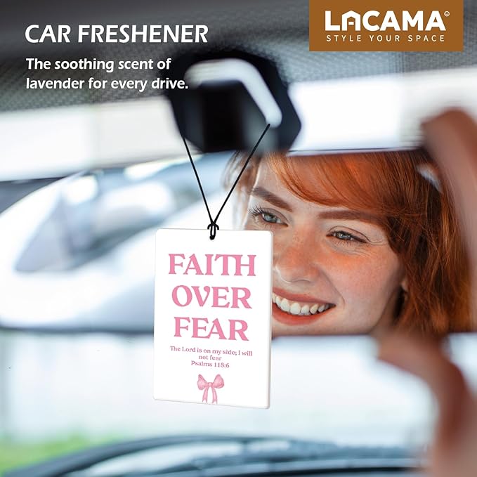 Lacama Pink Bow Christian Car Air Freshener 3Pcs, Preppy Faith over Fear God Says You Are Cars Scents Air Freshener for Women Girls Gifts, Christian Car Accessories Interior Mirror Decor Hanging