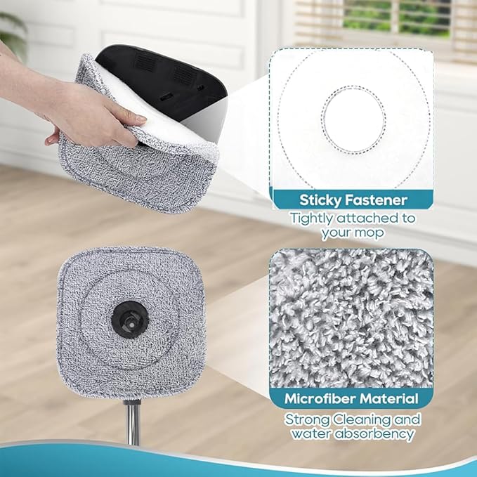 6 Pack 9 Inch Square Microfiber Mop Pads Replacement for Square Spin Mops and Bucket, Washable Reusable Mop Pad Refills for Floor Cleaning (6 PCS)