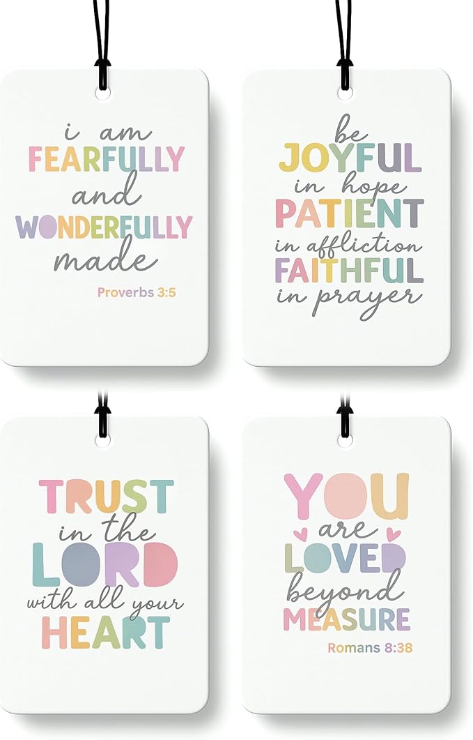 Inspirational Boho Christian Citrus Car Air Freshener 4 Pcs, Pastel Colorful Religious Bible Verse Hanging Air Freshener for Cars Classroom Books Decor, Christian Accessories Gifts for Women