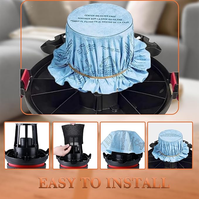 Reusable Wet Dry Vac Filter VF2002 90107 Dry Disc Vacuum Filters for Most 5 Gallon and Larger Shop Vac Branded Wet/Dry Vacuum Cleaners(pack of 12pcs Disc Filters 6pcs Retaining Bands)