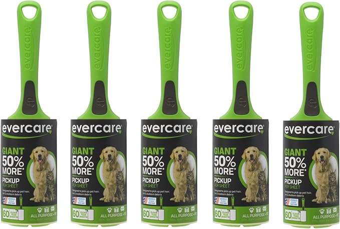Evercare Pack of 5 Pet Extreme Stick Giant Refillable Lint Roller, 60 Sheets