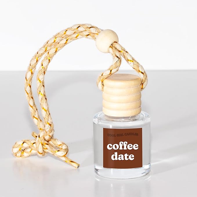 COOLGIRLCANDLES Coffee Date Car Hanging Fragrance Oil Diffuser - Air Freshener for Essential Oils, Scents Aromatherapy Automobile, Long Lasting Car Bottle
