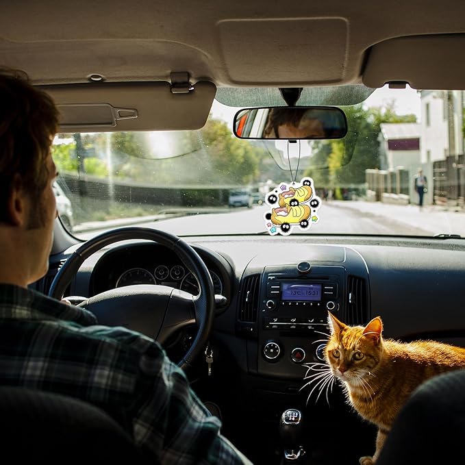 Pounchi Soot Sprite Car Air Freshener Cards (8 Pack Refreshing Ice Scent) Cute Anime Accessories for Car Interior Hanging Gift Rearview Pendant Supplies
