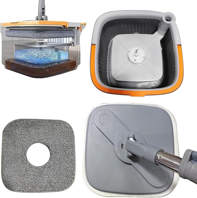 Walbest Spin Mop with Bucket, 360 Degree Rotatable Self Wash Square Mop Clean/Dirty Water Separation System Adjustable Handle Mops for Wet and Dry Dual-use Grey B