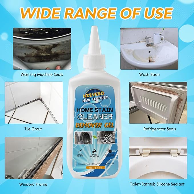 Mold Stain Remover Gel,Washing Machine Cleaner Front Load Washer Gasket Mold Remover Home Stain Cleaner Cleaning Gel for Grout Caulk, Bathroom, Shower, Bathtub, Refrigerator Cleaning Solution 5 Fl Oz