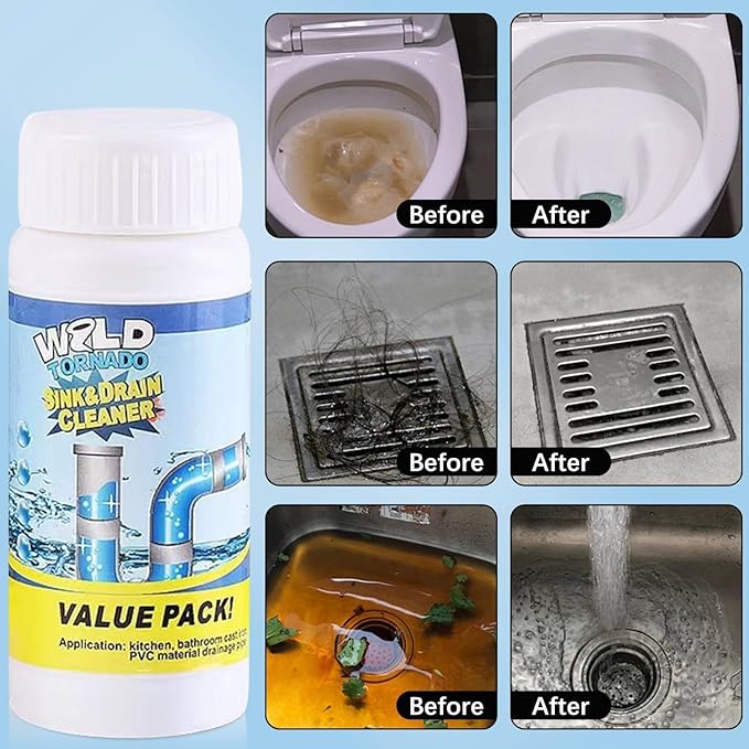 Wild Tornado Powerful Sink & Drain Cleaner Powder, Pipe Dredging Agent for Kitchen Bathroom Drain, Clog Remover Pipeline Cleaner, Portable Fast Acting Cleaning Powder (2PCS)